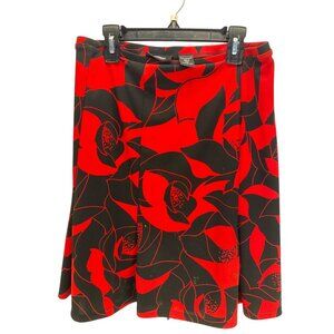 Express Rose Print Skirt XS Black Red Floral Pull-On Knee Length Flowy Party